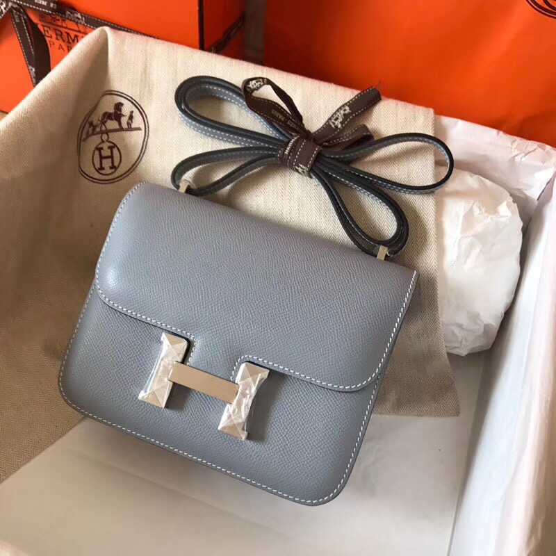 Hermes Constance 24cm Shoulder Bag In Blue Lin Epsom Leather